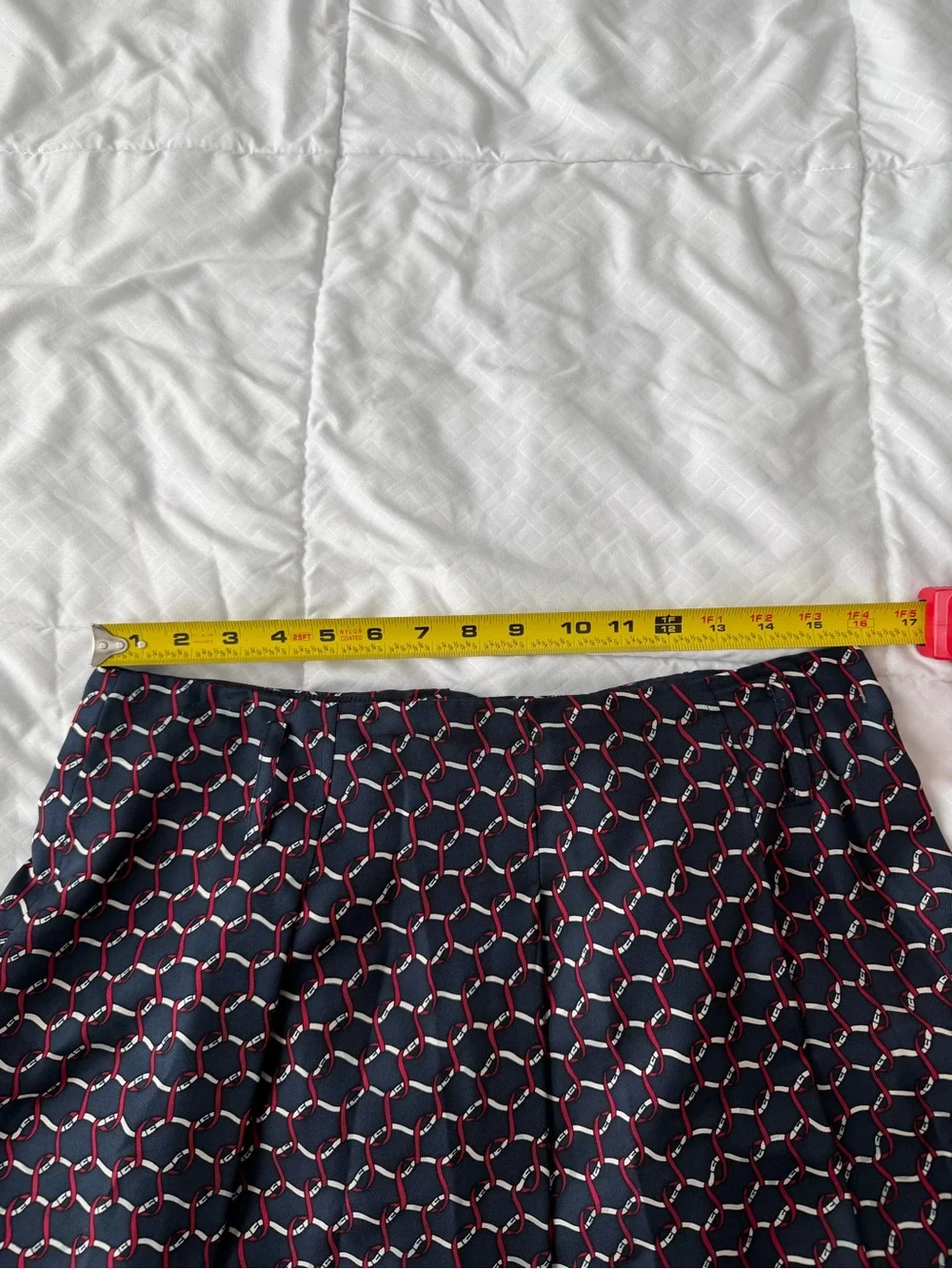Vintage Talbots Pure Silk Printed A-Line Midi Skirt 12 Navy Red 90s Academia